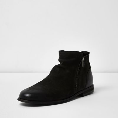 Black leather zip Chelsea boots